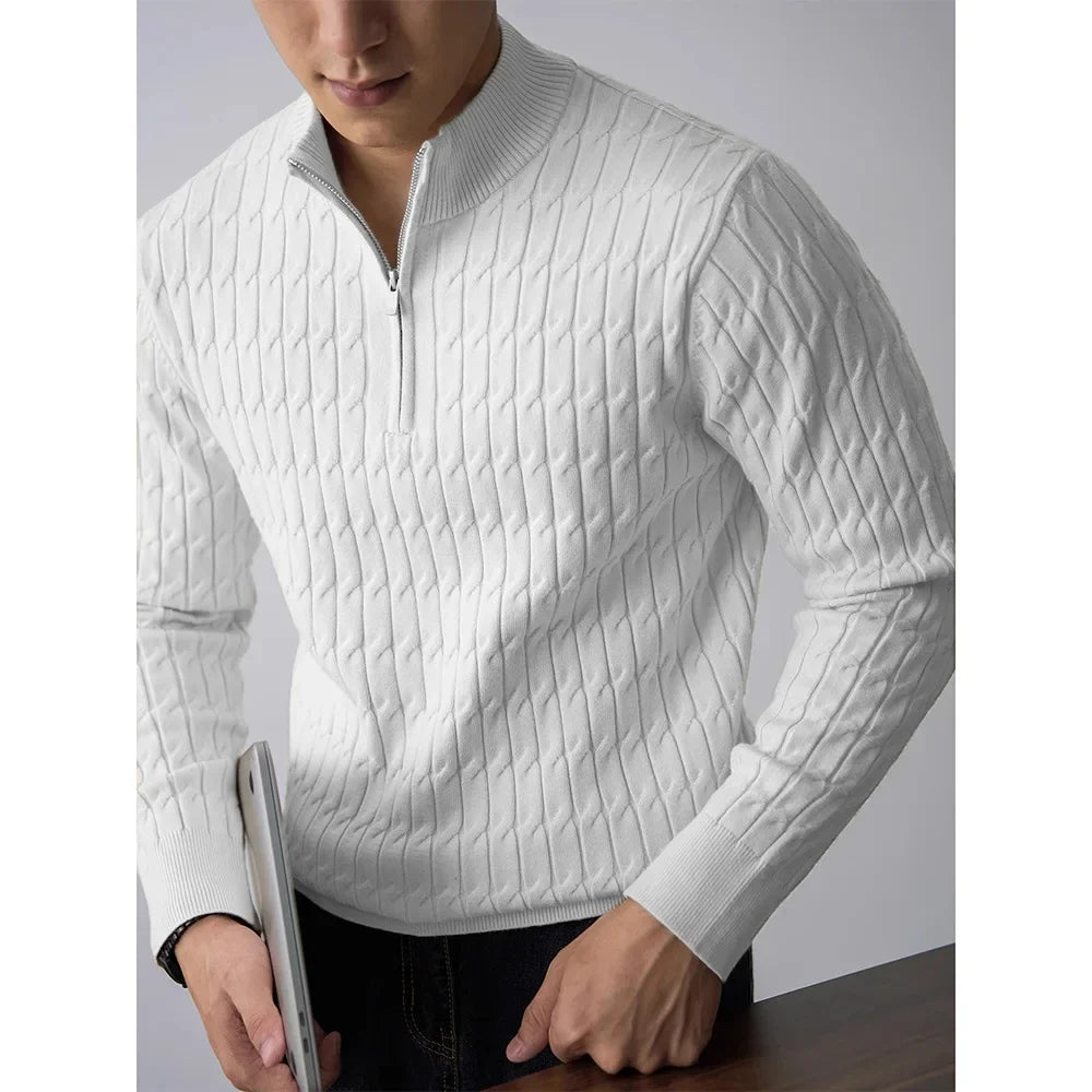 Classic cable-knit half-zip everyday jumper for men | Ellison -23