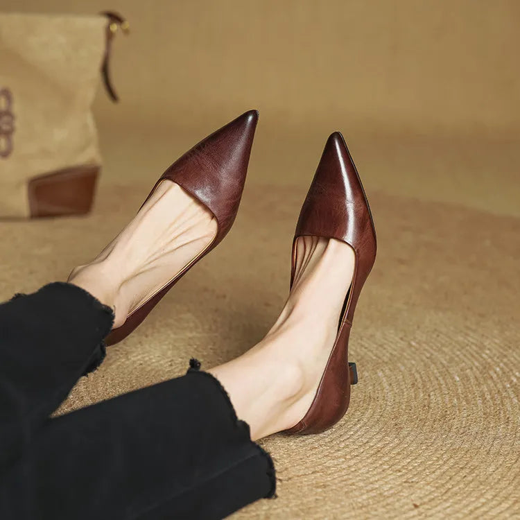 Elegant genuine leather block heels for women | Anok -14