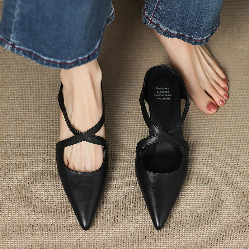 Classic genuine leather slip-on mules for women | Aluna -18