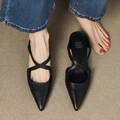 Classic genuine leather slip-on mules for women | Aluna -18