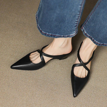 Classic genuine leather slip-on mules for women | Aluna -16