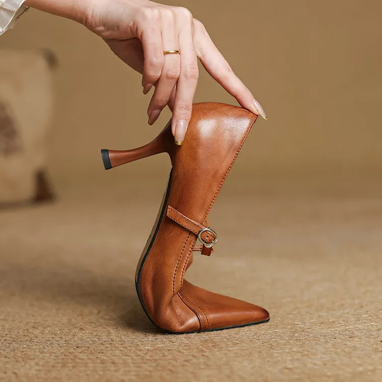 Elegant genuine leather heels for women | Lorena -5