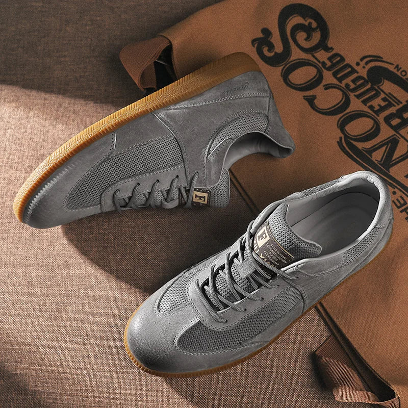Stitched detail leather-look trainers for men | Calvino -6