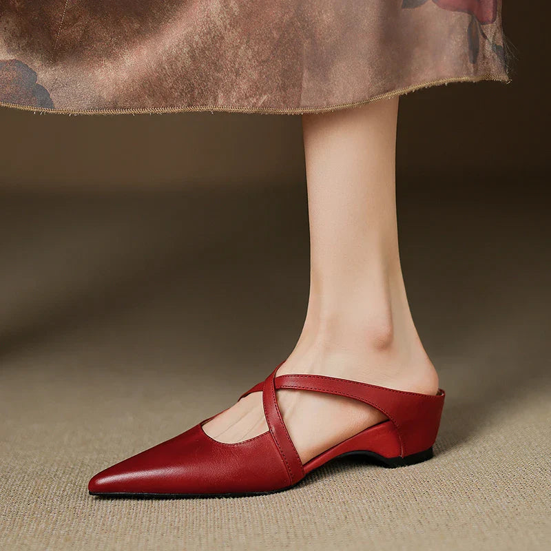 Classic genuine leather slip-on mules for women | Aluna -1