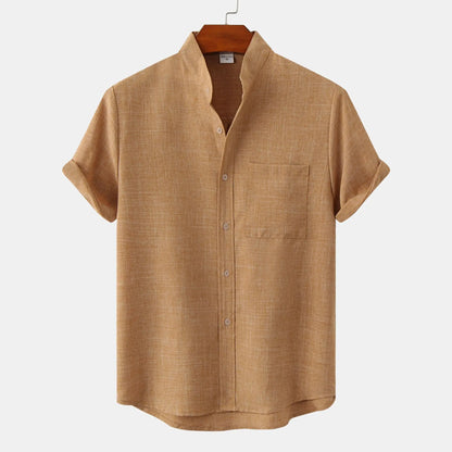 Collarless short-sleeve linen shirt for men | Soren -5
