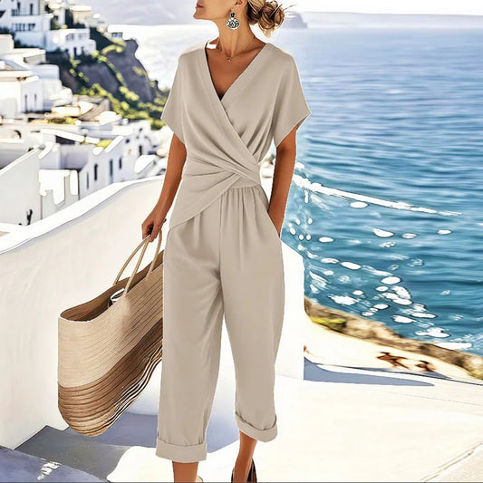 Elegant wrap detail wide-leg jumpsuit for women | Nerissa -1