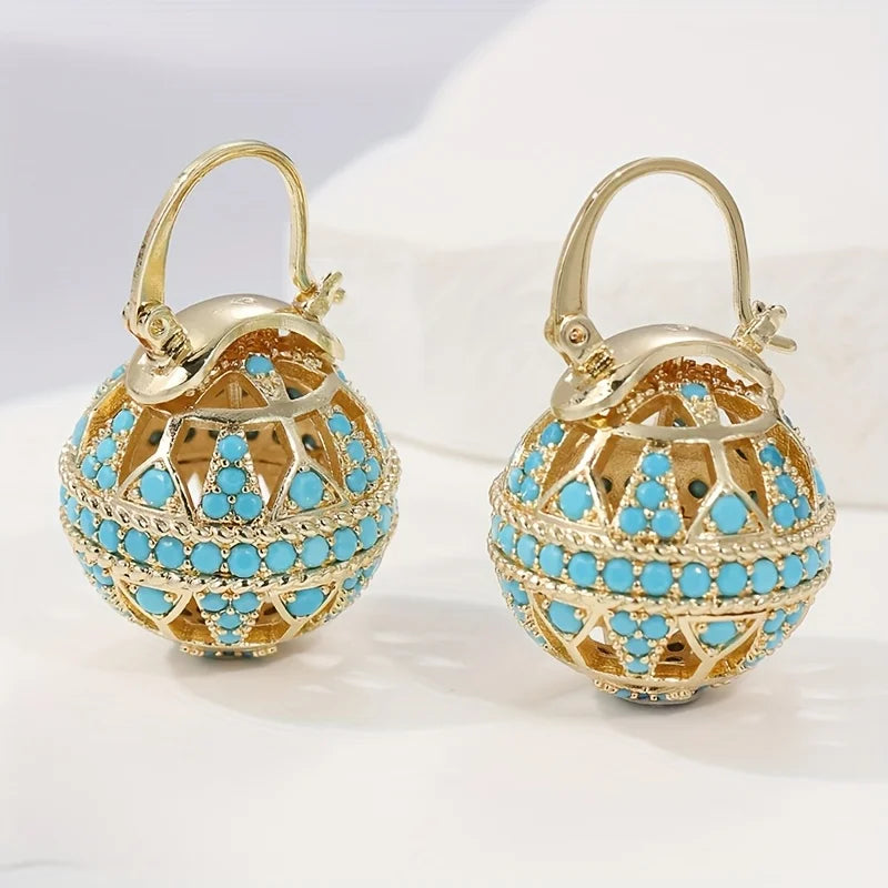 Heritage Globe drop earrings with filigree-inspired detail for women | Elowyn