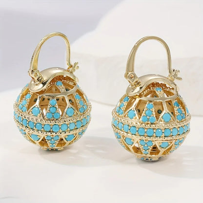 Heritage Globe drop earrings with filigree-inspired detail for women | Elowyn