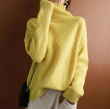 Classic diamond knit high-neck sweater for women | Allegra -4