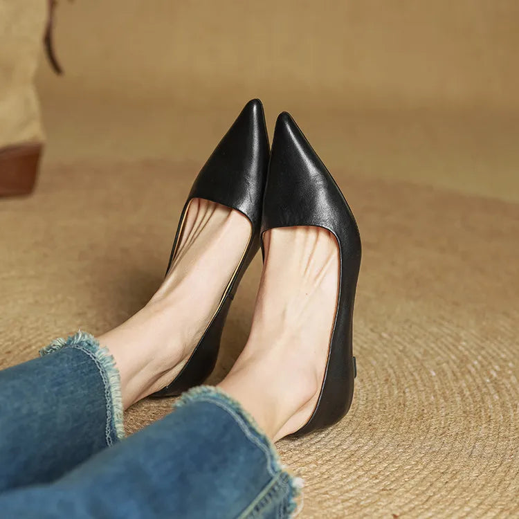 Elegant genuine leather block heels for women | Anok -24