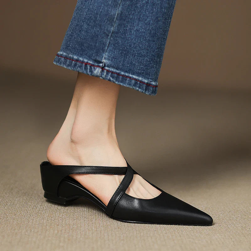 Classic genuine leather slip-on mules for women | Aluna -14