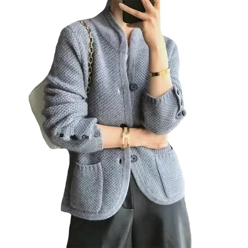 Relaxed cosy half-neck knit cardigan for women | Grace -6