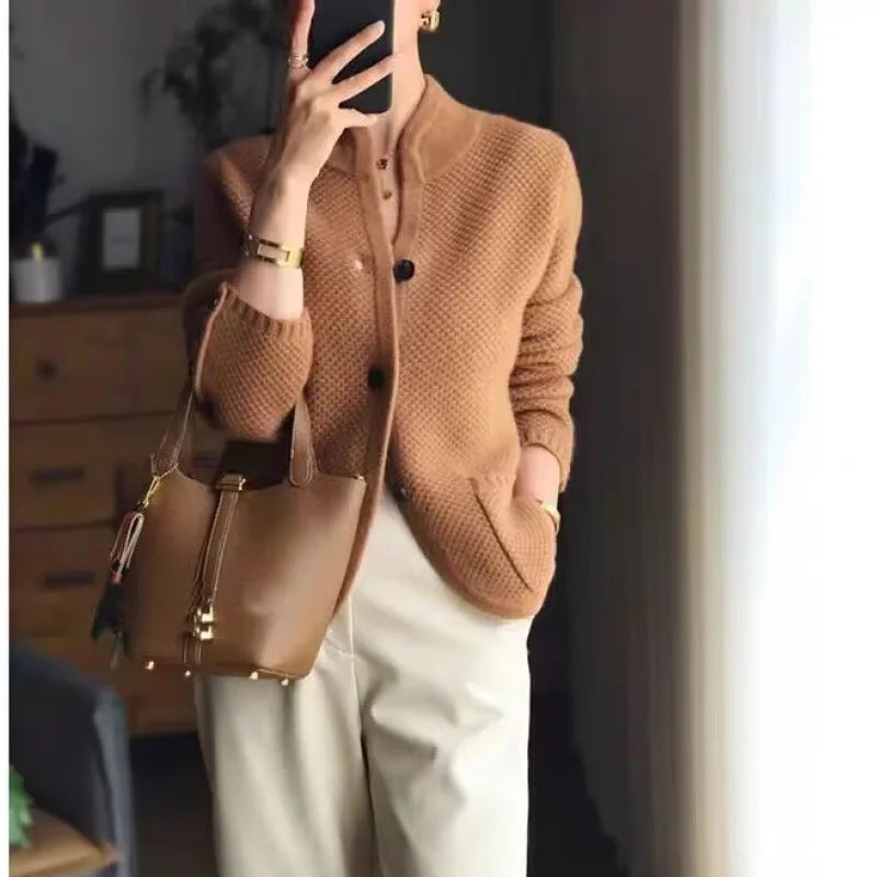 Relaxed cosy half-neck knit cardigan for women | Grace -2
