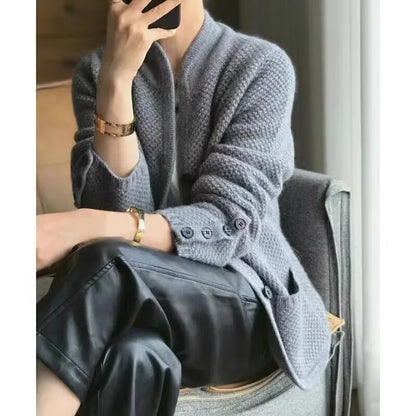 Relaxed cosy half-neck knit cardigan for women | Grace -4