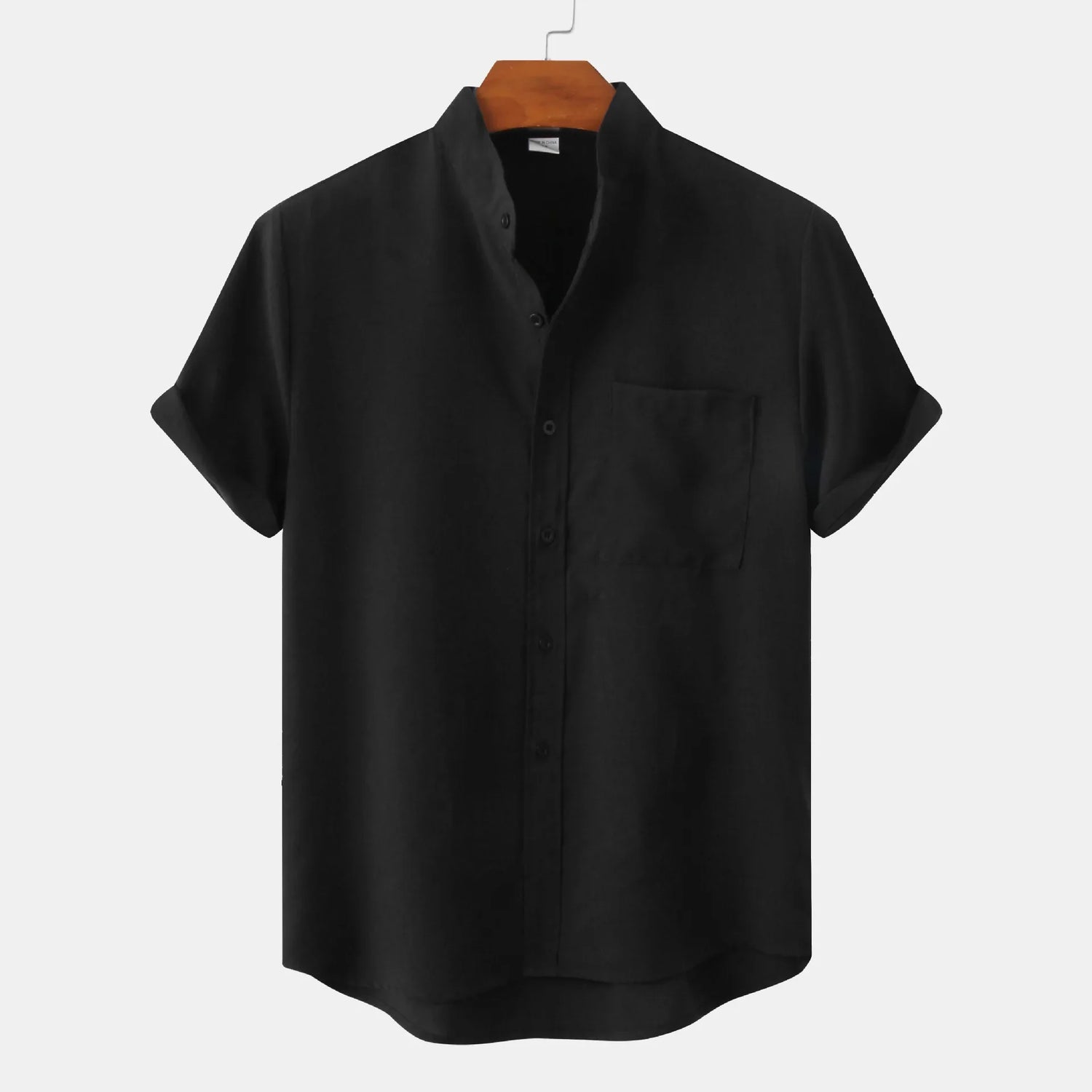 Collarless short-sleeve linen shirt for men | Soren -1