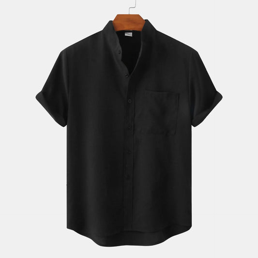Collarless short-sleeve linen shirt for men | Soren -1