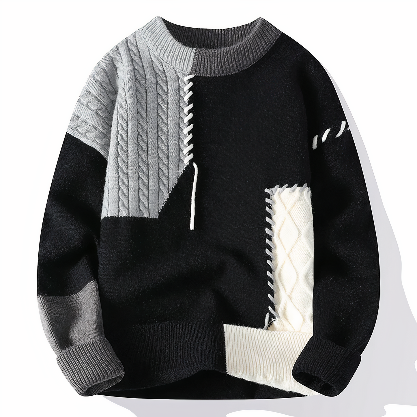 Brushed Knitted sweater with patchwork pattern for men | Jasper
