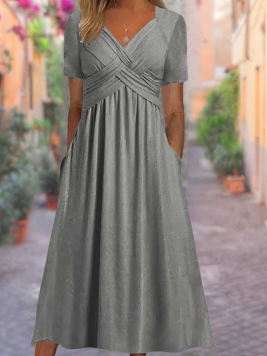 Relaxed draped V-neck everyday dress for women | Sylvia -5