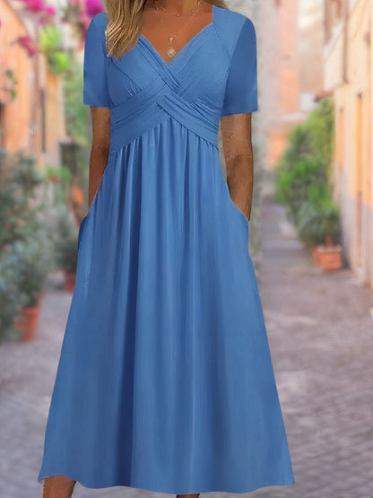 Relaxed draped V-neck everyday dress for women | Sylvia -2