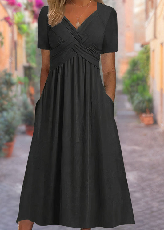 Relaxed draped V-neck everyday dress for women | Sylvia -1