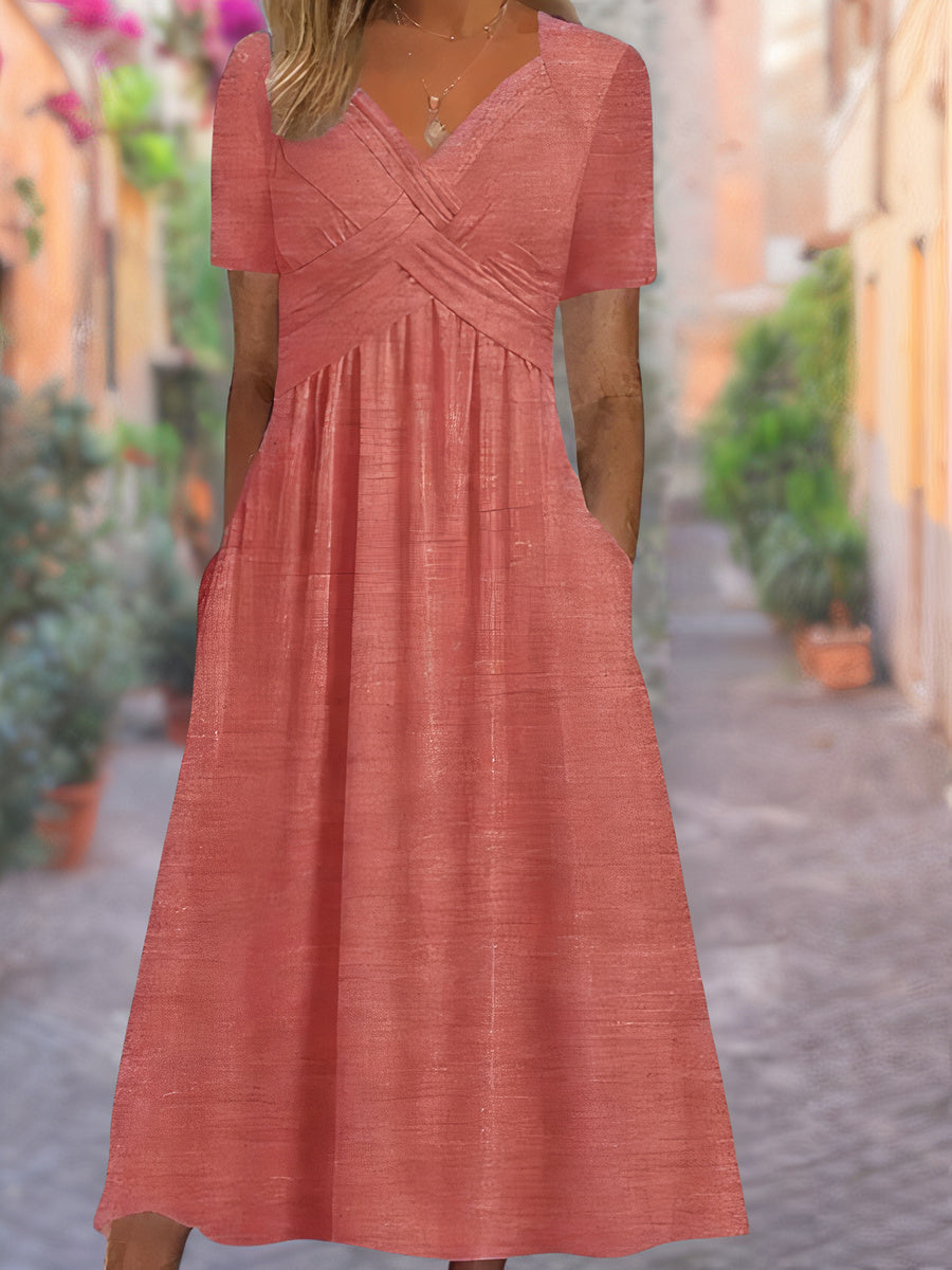 Relaxed draped V-neck everyday dress for women | Sylvia -4