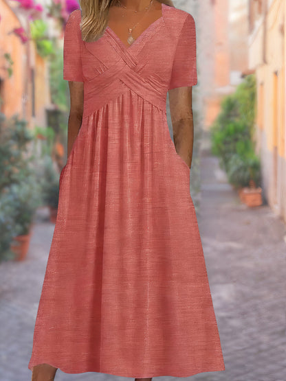 Relaxed draped V-neck everyday dress for women | Sylvia -4