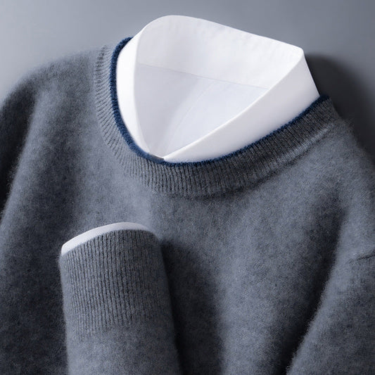 Crewneck contrast trim cashmere sweater for men | Lucan -1