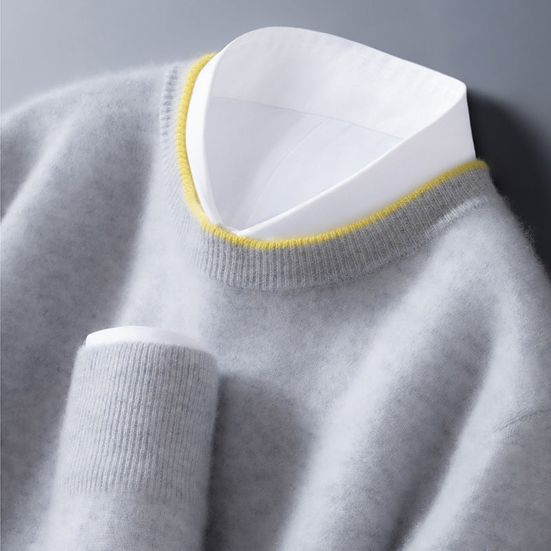 Crewneck contrast trim cashmere sweater for men | Lucan -5
