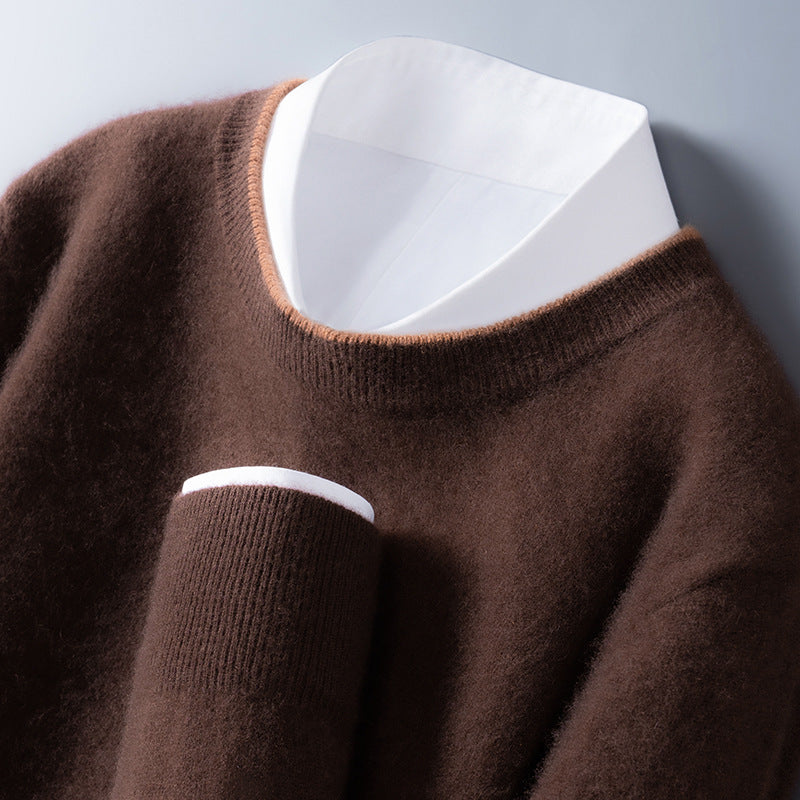 Crewneck contrast trim cashmere sweater for men | Lucan -3