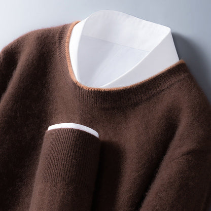 Crewneck contrast trim cashmere sweater for men | Lucan -3