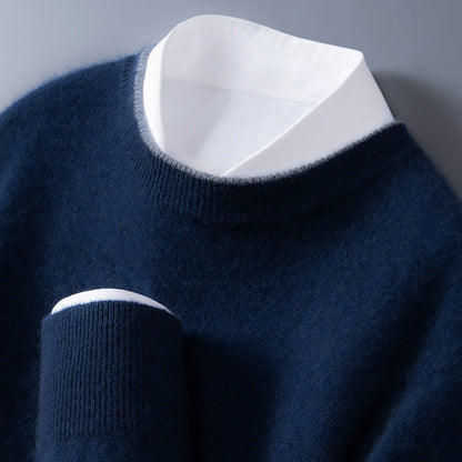 Crewneck contrast trim cashmere sweater for men | Lucan -2