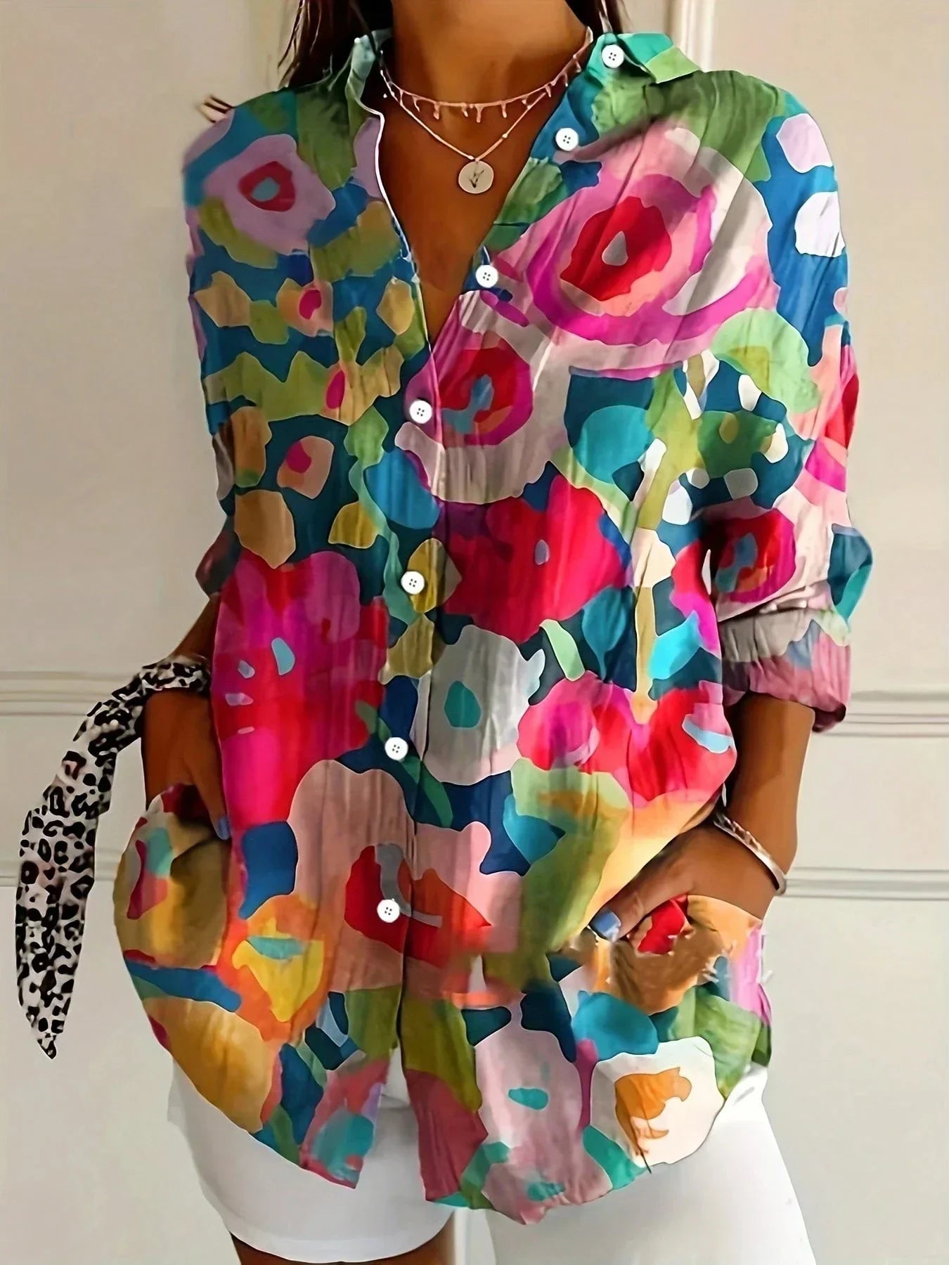 Vibrant patterned relaxed blouse for women | Astrid -5