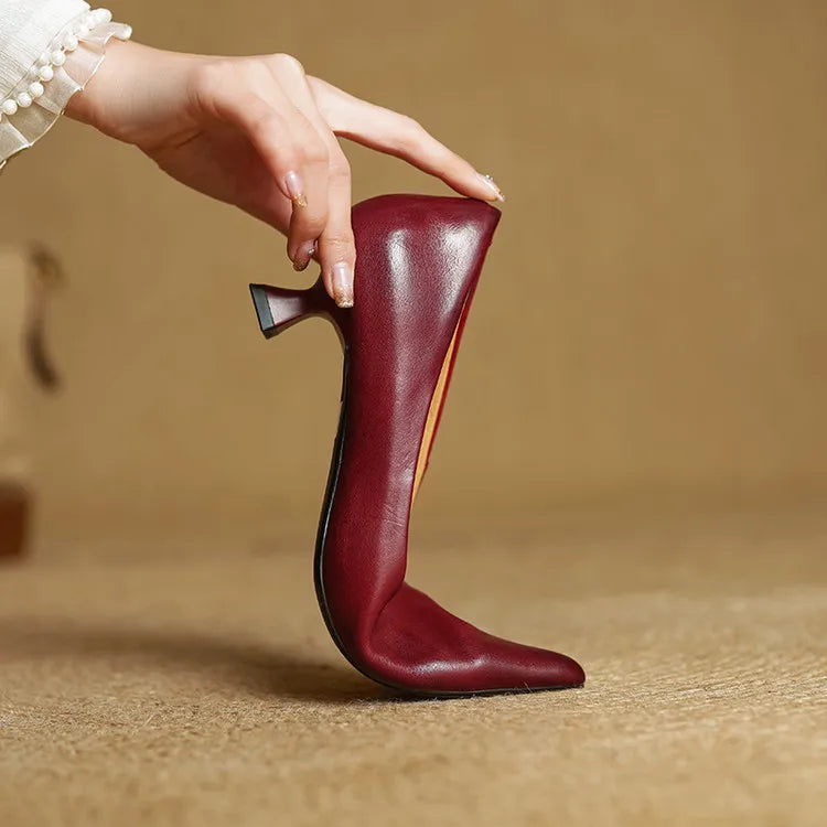 Elegant genuine leather block heels for women | Anok -3