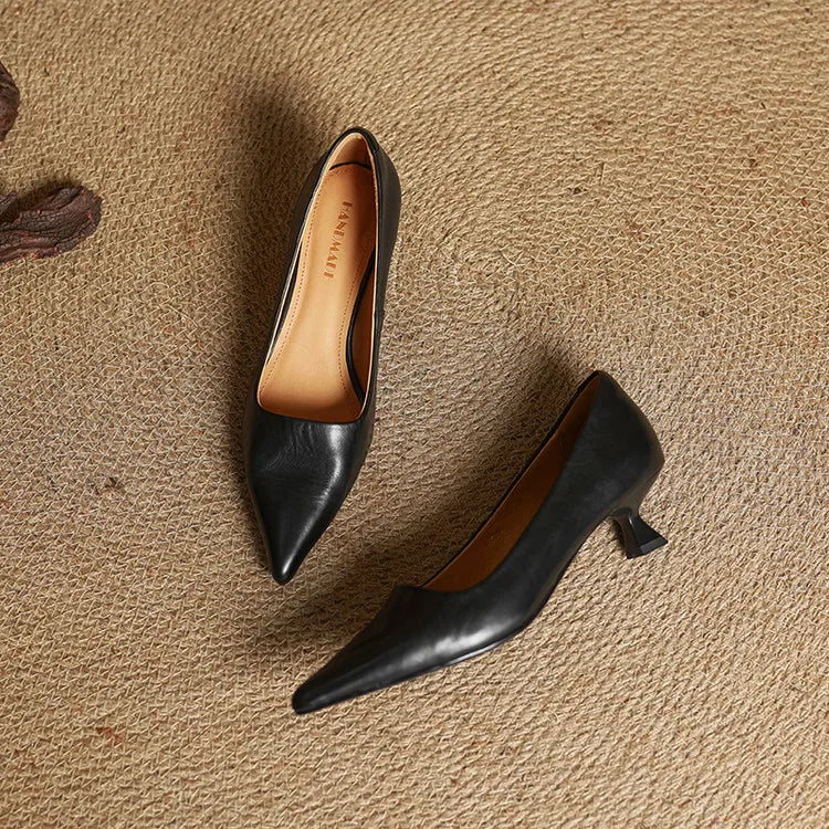 Elegant genuine leather block heels for women | Anok -29