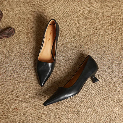Elegant genuine leather block heels for women | Anok -29