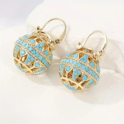 Heritage Globe drop earrings with filigree-inspired detail for women | Elowyn