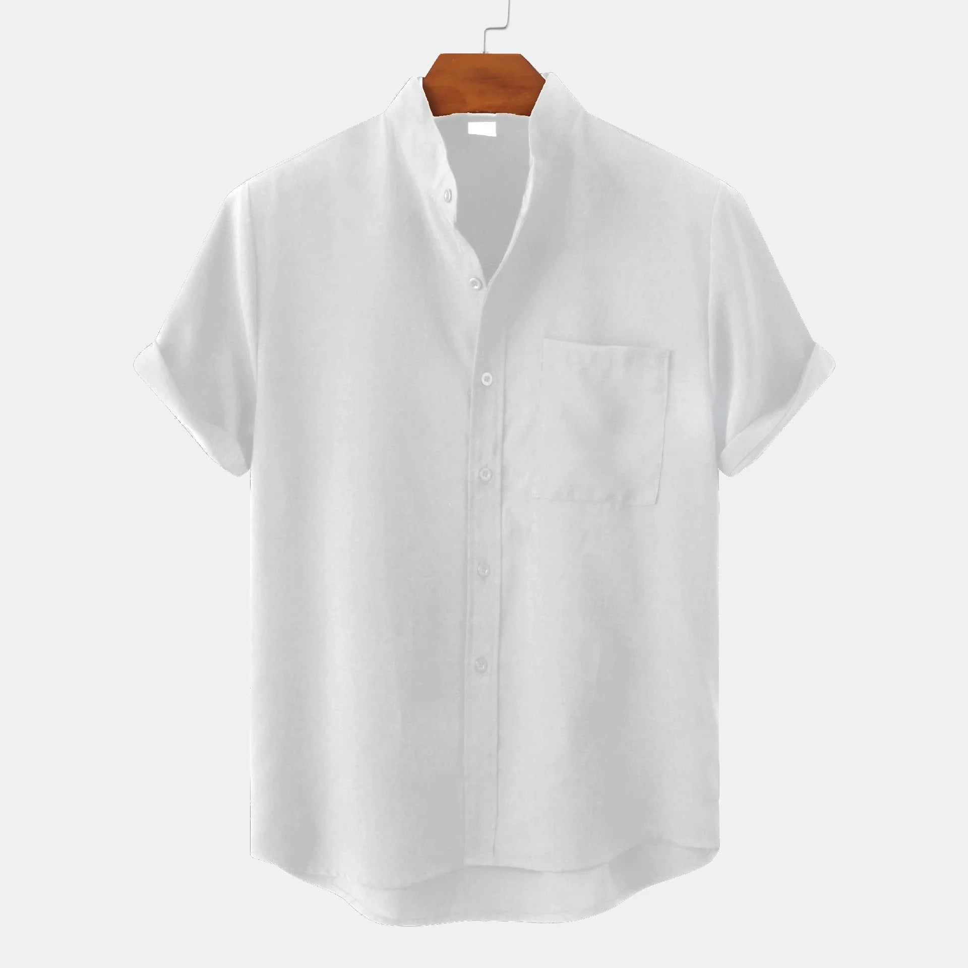 Collarless short-sleeve linen shirt for men | Soren -6