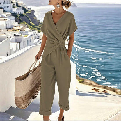 Elegant wrap detail wide-leg jumpsuit for women | Nerissa -3