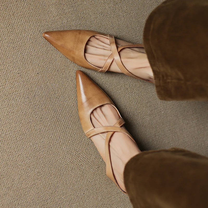 Classic genuine leather slip-on mules for women | Aluna -12