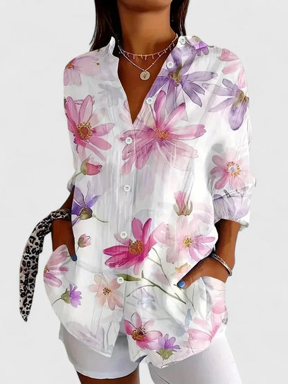 Elegant loose-fit V-neck blouse for women | Anica -6