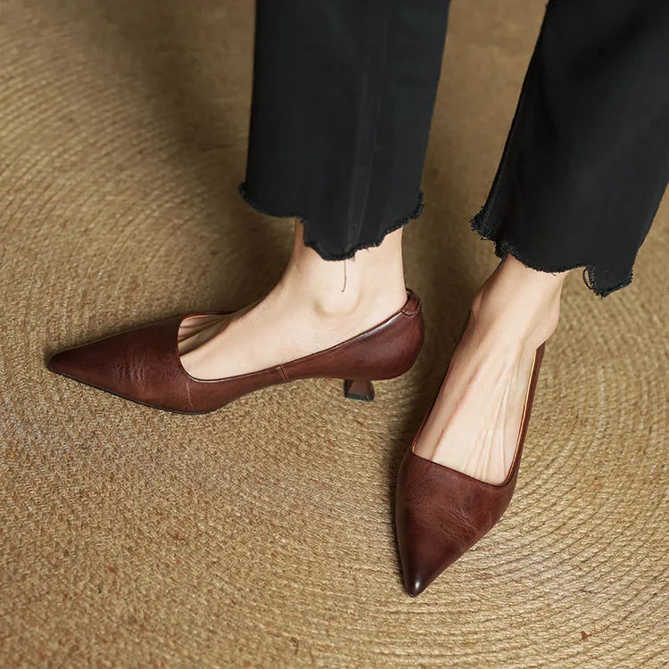 Elegant genuine leather block heels for women | Anok -11