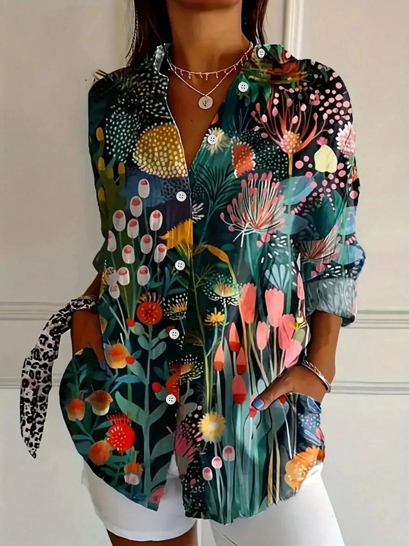Vibrant patterned relaxed blouse for women | Astrid -3
