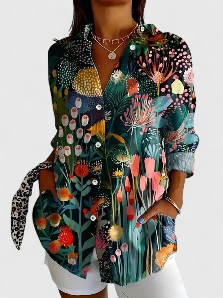 Elegant loose-fit V-neck blouse for women | Anica -7