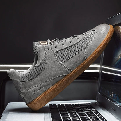Stitched detail leather-look trainers for men | Calvino -8