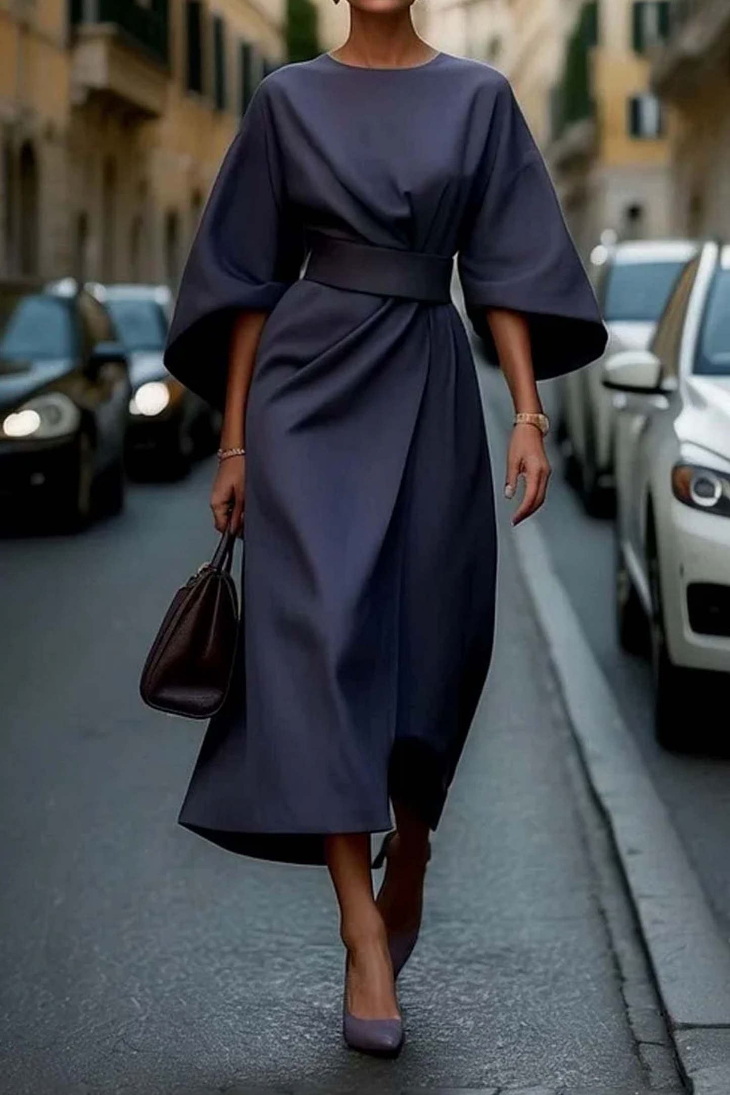 Structured Belted maxi evening dress for women | Louise