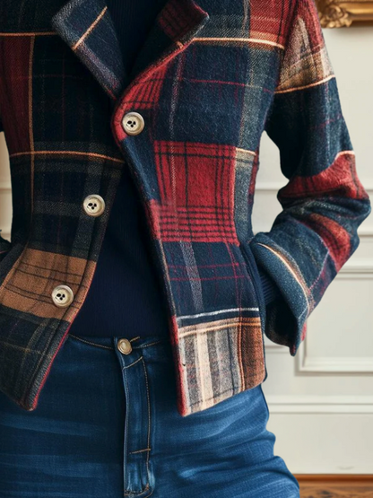 Classic plaid stand-collar jacket for women | Ira -3