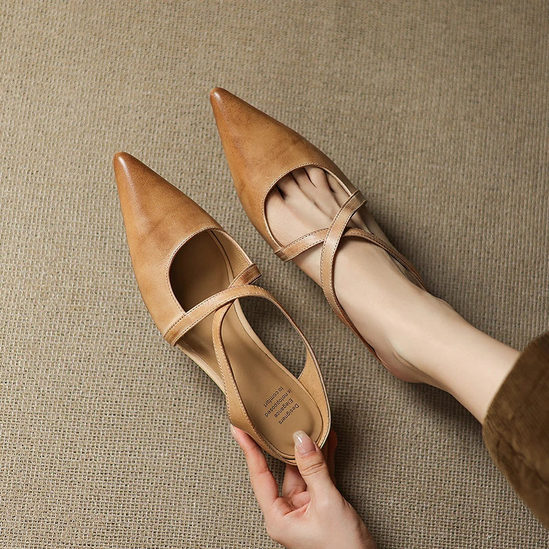 Classic genuine leather slip-on mules for women | Aluna -10