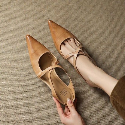 Classic genuine leather slip-on mules for women | Aluna -10