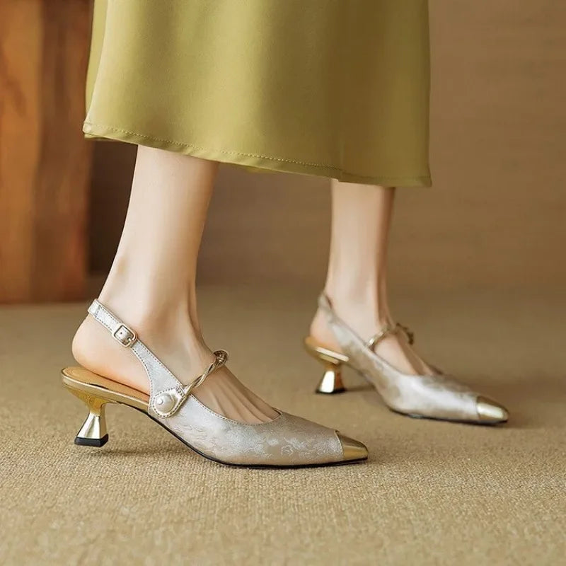 Elegant pearl strap block heel pumps for women | Margot -3