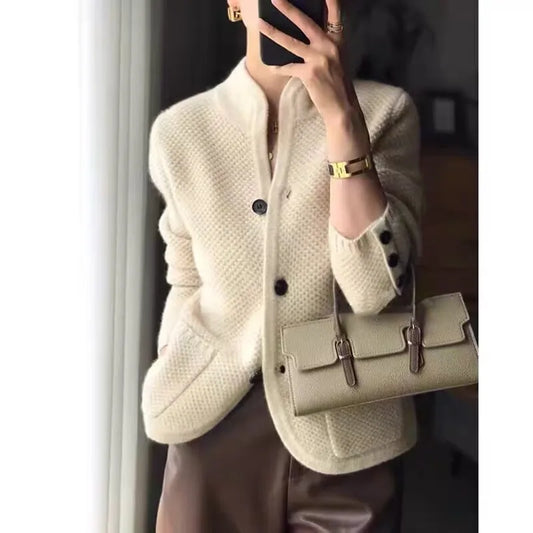 Relaxed cosy half-neck knit cardigan for women | Grace -1